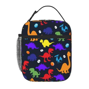 Imagem de Uxeqtop Lancheira infantil isolada, reutilizável, leve, resistente à água, com suporte para garrafa de água, adequada para meninas e meninos (dinossauro com fundo marinho)