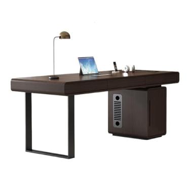 Imagem de Mesa de trabalho Mesa de escritório executiva moderna com gavetas e armário arquivo, mesa trabalho madeira na cor esfumaçada tomadas carregamento(M)