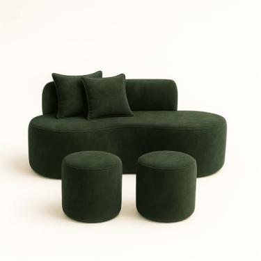Imagem de Conjunto Sofá Curvo Orgânico + 2Puffs Nature Gaia Suede Verde - Montanaris Decor