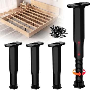 Imagem de JAXYOOM Pernas de suporte de cama de 19 a 35 cm, pacote com 4 peças de substituição para cama central, moldura ajustável de altura de móveis para nivelar suportes de cama, ripas de madeira resistentes