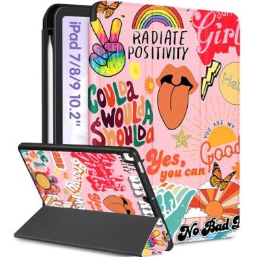 Imagem de Uppuppy Capa para iPad 9ª/8ª/7ª geração, 10,2 polegadas para meninas, fofas, crianças, mulheres, capa inteligente para lápis, citação design estético, feminino, kawaii, adolescentes, capas exclusivas