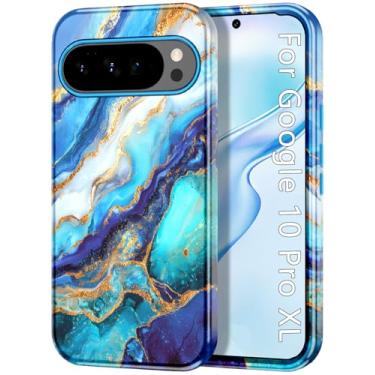 Imagem de Btscase Capa para Google Pixel 10 Pro XL 2025 [à prova de choque de grau militar] Elegante estampa de mármore fina protetora 3 camadas PC rígido + silicone macio resistente mulheres homens capa