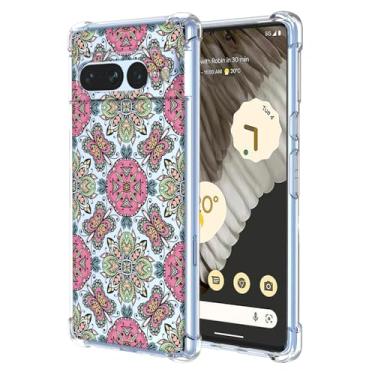 Imagem de WEIOUHR Capa para Pixel 7 Pro Google 7 Pro transparente macio TPU estilo boêmio, capa protetora leve resistente a choques e arranhões, para Google Pixel 7 Pro (rosa verde)