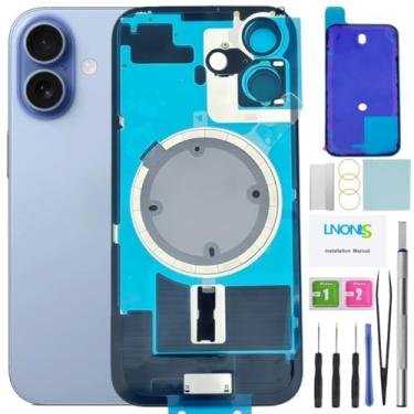 Imagem de LNONLS Substituição de vidro traseiro 17 para iPhone 17 com moldura Magesafe à prova d'água Kit de ferramentas de reparo profissional (azul mista)