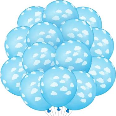 Imagem de 36 balões azuis de látex de nuvem azul fosco azul com nuvens 30 cm, estampa de nuvem, balões azul claro para chá de bebê, meninos e meninas, artigos de festa de aniversário