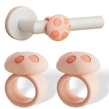 Imagem de Pacote com 2 protetores de maçanetas de porta de cogumelo – Capas de para-choque de parede de silicone, redutores de ruído e batentes de porta decorativos, fácil de instalar (rosa)