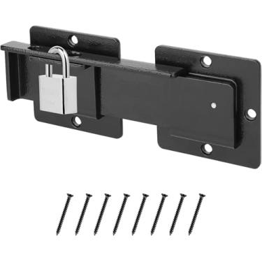 Imagem de Kryonix Ferragens de portão de madeira flip de 19 cm (pacote com 1) – Trava de portão de cerca de aço carbono resistente com 3 furos para cadeado, trava de portão duplo ajustável de 180° para cerca de