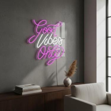 Imagem de Placa Luminosa Letreiro Neon Led Good Vibes Only 56cm Roxo E Branco 127/220v