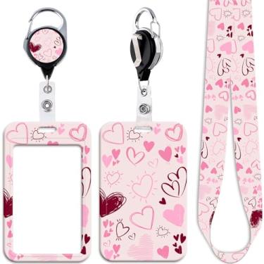 Imagem de Cordão rosa para crachá de identificação para chaves de crachá de identificação, chaveiro retrátil de coração de amor, clipe de carretel de crachá de serviço pesado, lindo chaveiro de identificação