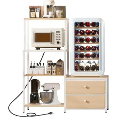 Imagem de Coolfat Mini suporte de geladeira com armazenamento – padeiros de micro-ondas com tomada, estação de armário de cafeteria, suporte de geladeira com 2 gavetas de 4 níveis