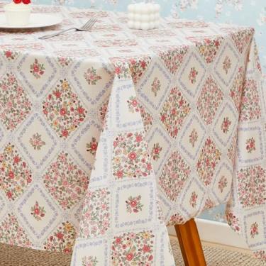 Imagem de Frienda Toalha de mesa retangular floral vintage, 139 x 199 cm, capa de mesa rústica de veludo, lavável, floral, pastoral, toalha de mesa para cozinha, jantar, piquenique, ação de graças, Natal
