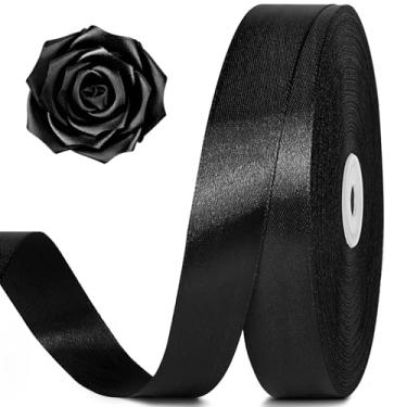 Imagem de Jutieuo Fita de cetim preta de 2,5 cm, 100 metros, rolo de fita de tecido sólido para buquê de flores, embrulho de presente, fabricação de rosas, artesanato artesanal