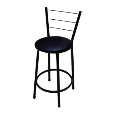 Imagem de Banqueta Média Bistrô 60cm com Encosto | Estrutura Aço Epóxi e Assento Courino | Para Cozinha e Bar(PRETO)