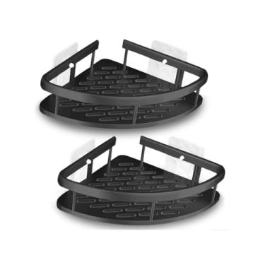 Imagem de Kit Suporte Porta Shampoo de Canto para Banheiro, Cantoneira Organizadora Premium, Instalação Sem Furo, Aço + Polipropileno – Cor Preta