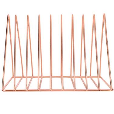 Imagem de Estante triangular para livros, metal rosa dourado, mesa, livros, armazenamento de arquivos, estante de mesa, resistente, durável, fio de ferro, design elegante para escritório,