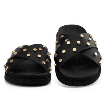 Imagem de Sandalia Feminina Plataforma Casual Flat Enfeite Metal Brilho Metalizado Papete Flatlorm (PRETO, BR, Adulto, Numérico, 36)