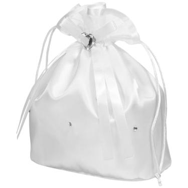 Imagem de Ciieeo Bolsa de mão branca de cetim para dama de honra com decoração de flor de pérola, acessório de casamento 21 x 21 cm