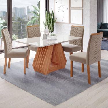 Imagem de Mesa de Jantar 4 Lugares ágata Clarice com Vidro Cinamomo/Off White/Nude - Cimol