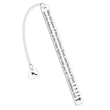 Imagem de Marcador de livro de batismo, presente de metal cristão, presentes para amantes de livros, presentes de primeira comunhão, marcador religioso para mulheres, versículo bíblico, presente