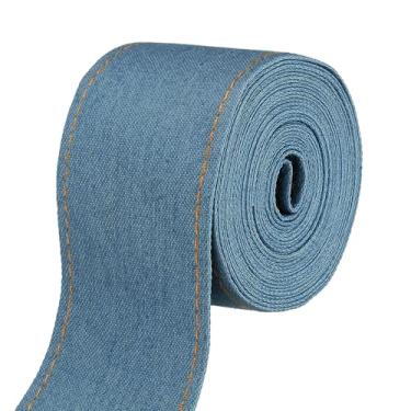 Imagem de PATIKIL Fita jeans de 5 cm x 3,3 m, fita fina jeans tecido de veludo tiras de franjas rolo para artesanato, embrulho de laço, presente de Natal, grampo de cabelo, costura, decorações de festa, azul