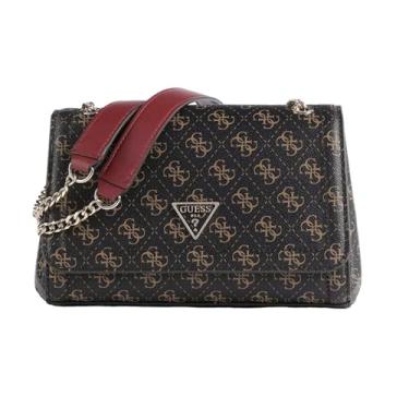 Imagem de GUESS Bolsa feminina Noelle conversível com aba transversal, Logotipo marrom/marrom, One Size, Bolsa transversal conversível Noelle com aba