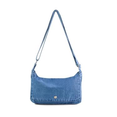 Imagem de AdiStylinno Bolsa transversal para mulheres e homens, bolsa de ombro pequena moderna bolsa jeans transversal com alça ajustável com zíper, Azul claro, 27 x 17.5 x 4.5 cm / 10.6 x 6.88 x 17.7 in