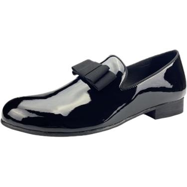 Imagem de Justar Sapato social masculino de couro envernizado smoking, mocassim com gravata borboleta, festa de casamento, formatura, Preto - P, 41