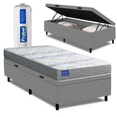 Imagem de Cama Box Baú Solteiro Probel Espuma D33 88x188x55 Night Day A Vácuo Branco/cinza