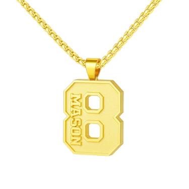 Imagem de Ldurian Colar com nome de número personalizado, pingente de corrente de número esportivo para homens, colares de nome de atletas personalizados 00-99 preto presente de aço inoxidável para homens