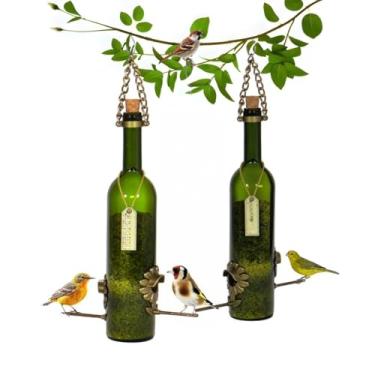 Imagem de Kit 2 Comedouros para Pássaros Livres – Garrafa de Vinho Verde Reutilizada com Corrente de Alumínio