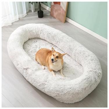 Imagem de LULUMAIC Cama gigante para animais de estimação para humanos, cama de cachorro adulto para humanos, cama de cachorro de tamanho humano, cama de luxo à prova d'água para anões, saco de feijão lavável