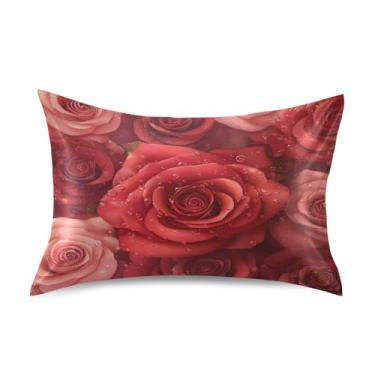 Imagem de ATTX Fronha de almofada de rosas dos namorados com fecho de envelope para cabelo e pele, macia, respirável, suave, ambos os lados, capa de almofada de seda refrescante (tamanho padrão 50 x 66 cm, 1