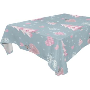 Imagem de Blueangle Toalha de mesa rosa para árvore de Natal – Toalha de mesa quadrada de poliéster impermeável e resistente a manchas para ambientes internos e externos, 137 x 137 cm (585)