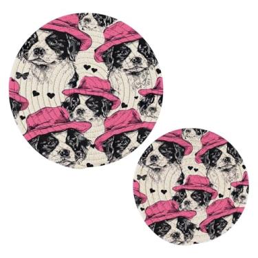 Imagem de Blueangle 2 peças de suporte de panela de trivet para cães rosa - conjunto de pegadores de panela de tecido redondo - almofadas quentes trançadas de algodão - porta-copos - tapetes de mesa para