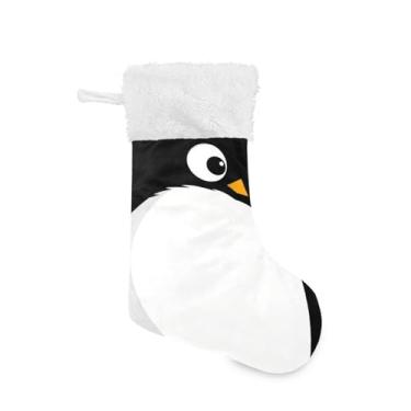 Imagem de ATTX Pacote com 2 meias de Natal com cara de pinguim com punho de pelúcia branco - Decoração de Natal para presentes, meia de 48 cm (361)