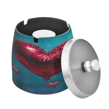 Imagem de Blueangle Cinzeiro padrão dos namorados com tampa para cigarros, à prova de vento/chuva, aço inoxidável, sem fumaça, inodoro, cinzeiro para uso interno ou externo (90)