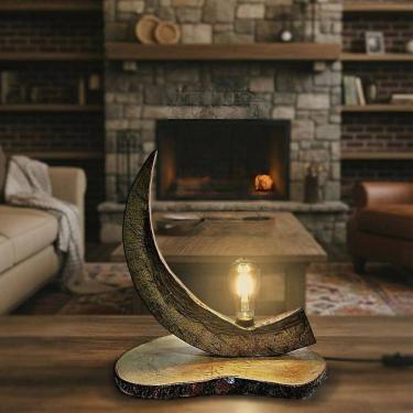 Imagem de Luminária Rústica Mesa-Madeira-Meia Lua E27 Bivolt 39x37cm