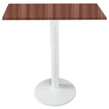 Imagem de Mesa Zeta Ferro Branco 75 Cm (alt) Disco Redondo Tampo Mdp Quadrado 70 Cm (larg) X 2,50 Cm Alt Walnut
