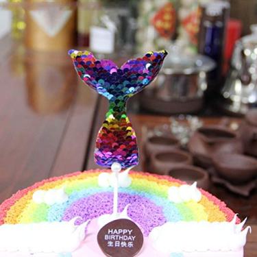 Imagem de Generic Lantejoulas Cauda de Sereia Bolo Toppers Decoração Criativa de Bolo para Festa de Casamento Decoração de Cupcake Pacote de 5 (Colorido)