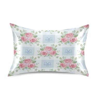 Imagem de SEHANY Capas de almofada elegantes de seda rosas para cabelo e pele, capas de almofada de cetim respiráveis macias e refrescantes com fecho de envelope, tamanho king (50,8 x 101,6 cm)