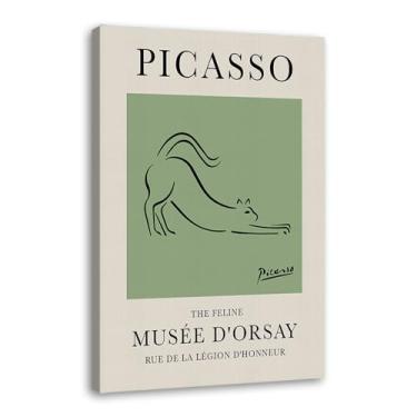Imagem de Impressão em tela verde sálvia Pablo Picasso animais esboço arte de parede gato cão pássaro cavalo impressão linha abstrata desenho pôsteres para quarto casa escritório decoração (SKU6,30.5x40.6 cm =