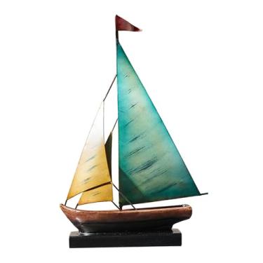 Imagem de Generic Estátua de barco de ferro, estatueta de, escultura de metal para mesa, modelo de para aniversário, estante, quarto, inauguração de casa, Azul