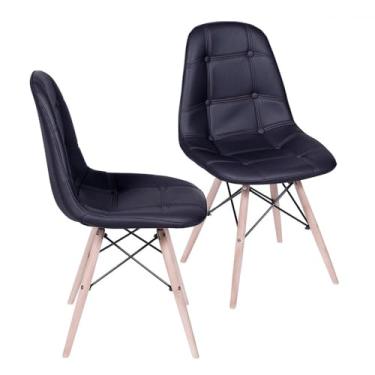 Imagem de KIT 02 CADEIRAS DKR BOTONE PRETA BASE MADEIRA