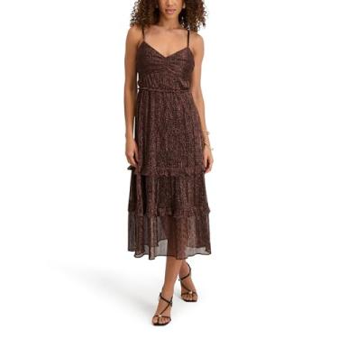 Imagem de Kensie Vestido midi feminino de malha brilhante com detalhe de babados, Ouro-rosa, 38
