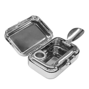 Imagem de Tuxihapp Mini cinzeiro portátil - Bandeja de cinzeiro de metal à prova de vento com bolso para carro com tampa - Bandeja compacta à prova d'água para charutos cinzeiro de carro snuffers de cigarro