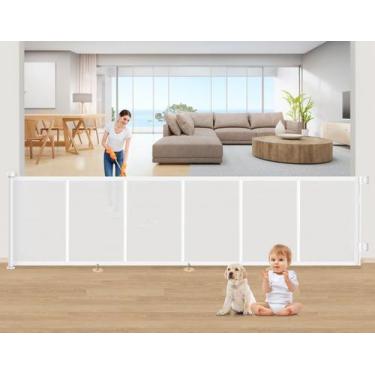 Imagem de Portão retrátil para bebês EZIGO Upgrade, 150 cm de largura, branco