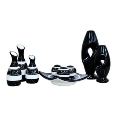 Imagem de Vaso Decorativo De CerâMica – Vaso Artesanal, Adequado Para Colocar No Centro Da Mesa De Jantar, Aparador, Alcova Ou Prateleira.(PRETO DS 9PÇS)