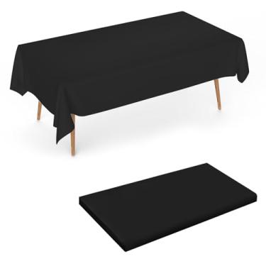 Imagem de Toalha de mesa descartável, impermeável, resistente a manchas, sem rugas, capa de mesa de pano para mesa retangular para festa (preta, 137 x 273 cm)