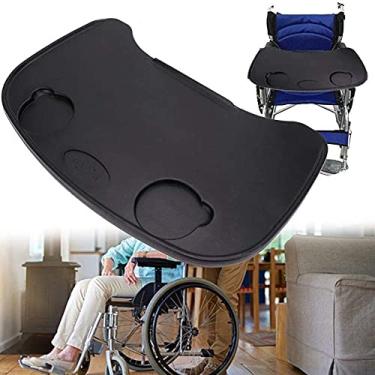 Imagem de YYBOES Bandeja de colo para cadeira de rodas, engrossamento de plástico antiqueda, bandeja de mesa para cadeira de rodas com suporte de copo/mesa de cabeceira para laptop, mesa lateral de cabeceira