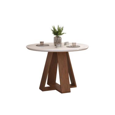 Imagem de Mesa De Jantar Kiara Tampo Chanfrado Redondo Freijó Com Tampo Off White